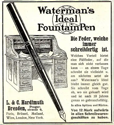 10 x Original-Werbung/ Anzeige 1897 bis 1911 - WATERMAN''''S PEN / FÜLLFEDERHALTER / VERSCHIEDENE GRÖSSEN