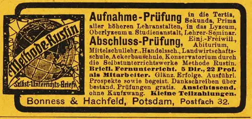 10 x Original-Werbung / Anzeigen 1913 BIS 1936 - RUSTIN''SCHES LEHRINSTITUT POTSDAM - verschiedene Größen