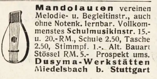 10 x Original-Werbung/ Anzeige 1890 bis 1931 - MUSIK /  MUSIKINSTRUMENTE AUS STUTTGART - UNTERSCHIEDLICHE GRÖSSEN