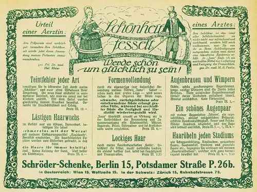 10 x Original-Werbung / Anzeigen 1909-1924 - KOSMETIK SCHRÖDER-SCHENKE - BERLIN - UNTERSCHIEDLICHE GRÖSSEN