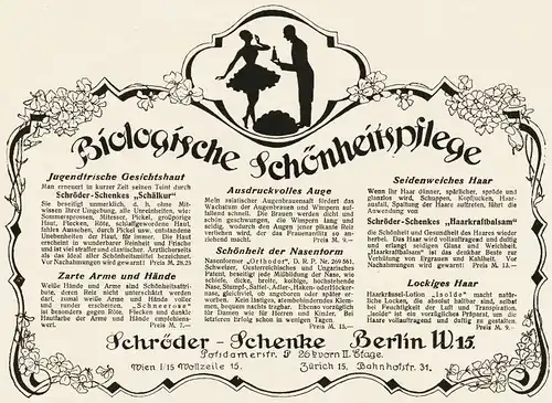 10 x Original-Werbung / Anzeigen 1909-1924 - KOSMETIK SCHRÖDER-SCHENKE - BERLIN - UNTERSCHIEDLICHE GRÖSSEN