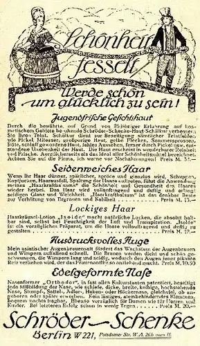 10 x Original-Werbung / Anzeigen 1909-1924 - KOSMETIK SCHRÖDER-SCHENKE - BERLIN - UNTERSCHIEDLICHE GRÖSSEN