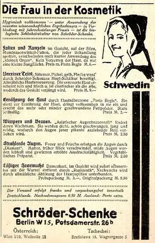 10 x Original-Werbung / Anzeigen 1909-1924 - KOSMETIK SCHRÖDER-SCHENKE - BERLIN - UNTERSCHIEDLICHE GRÖSSEN