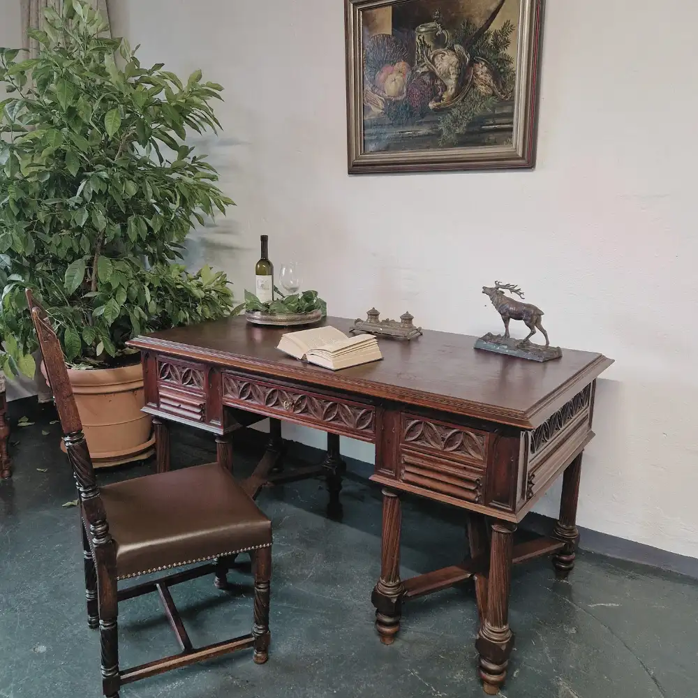 Antiker gotischer Doppelschreibtisch von Mercier Frères, Paris – 19. Jahrhundert 1