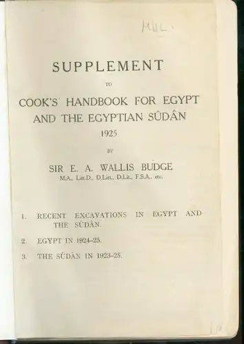 Supplement to Cook´s Handbook  for Egypt and the Egyptian Sudan 1925