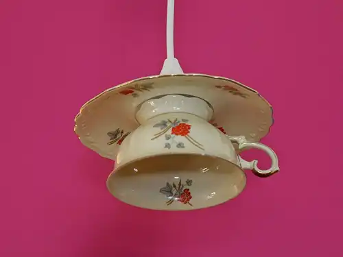 Tassenlampe, Upcycling-Lampe, Vintage-Hängelampe aus einer Tasse, Unikat, Shabby Chic