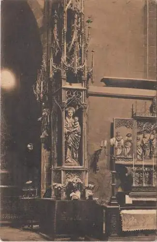 [Ansichtskarte] Frankfurt a.M. - Kaiser-Dom - Gothischer Baldachin aus dem 15. Jahrhundert. Jungfrau mit dem göttlichen Kinde, Meisterwerk d. holländischen Schule. 