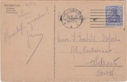 [Ansichtskarte] WIESBADEN - Kurhaus - 1921 !!!. 