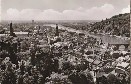 [Ansichtskarte] Heidelberg. Blick von d. Scheffelterrasse auf Stadt u. Neckar - 1959. 