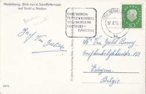 [Ansichtskarte] Heidelberg. Blick von d. Scheffelterrasse auf Stadt u. Neckar - 1959. 