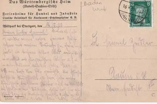[Ansichtskarte] Das Württembergische Heim (Rudolf-Sophien-Stift) - Ferienheime für Handel und Industrie - Stuttgart - 1928. 
