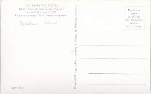 [Ansichtskarte] St. Blasien, heilklimatischer Jahreskürort - St. BLASIER DOM, erbaut unter Fürstabt Martin Gerbert ... 