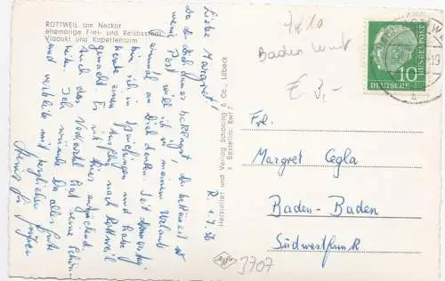 [Ansichtskarte] ROTTWEIL am Neckar, ehemalige Frei- und Reichsstadt. Viadukt und Kapellenturm - 1956. 