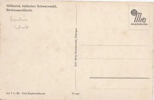 [Ansichtskarte] Höllental, badischer Schwarzwald, Ravennaschlucht. 