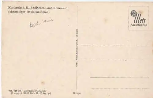 [Ansichtskarte] Karlsruhe i.B., Badisches-Landesmuseum (ehemaliges Residenzschloss). 