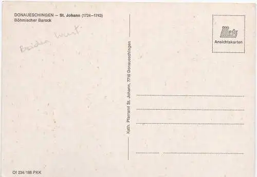[Ansichtskarte] DONAUESCHINGEN - St. Johann (1724-1743) -Böhmischer Barock. 