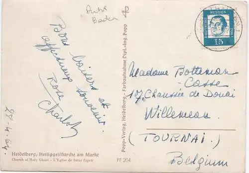 [Ansichtskarte] Heidelberg, Heiliggeistkirche am Markt - 1964 - mit alten Autos. 