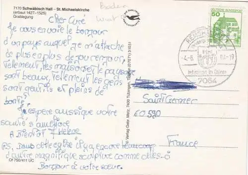 [Ansichtskarte] 7170 Schwäbisch Hall - St. Michaelskirche (erbaut 1427-1525) - Grablegung - 1964. 