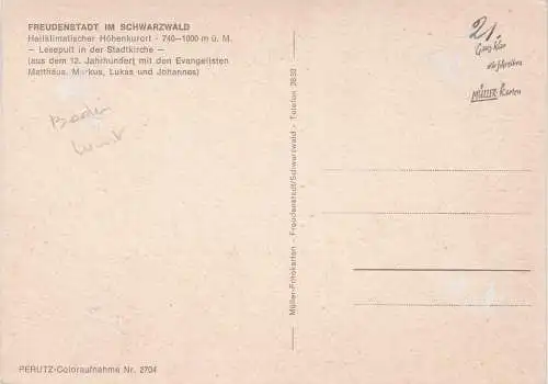 [Ansichtskarte] FREUDENSTADT IM SCHWARZWALD - Heilklimatischer Höhenkurort - Lesepult in der Stadtkirche  (mit Evangelisten Matthäus, Markus, Lukas und Johannes). 