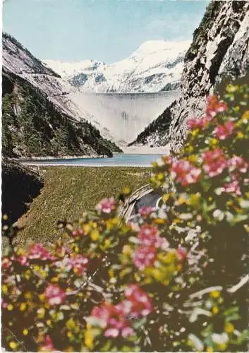 [Ansichtskarte] Blick von der Malta-Hochalm-Strasse auf den 4,4 Millionen Kubikmeter fassenden Vorspeicher " Galgenbichl" und ...Kölnbreinsperre. 