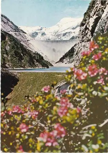 [Ansichtskarte] Blick von der Malta-Hochalm-Strasse auf den 4,4 Millionen Kubikmeter fassenden Vorspeicher " Galgenbichl" und ...Kölnbreinsperre. 