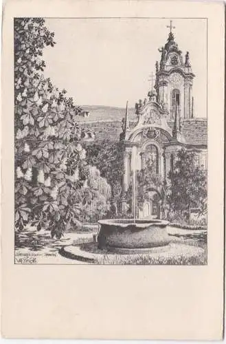 [Ansichtskarte] ULF SEIDL : WACHAU - Pfarrhof in Dürnstein (Verkleinerte Wiedergabe aus dem Mappenwerk : Wachauer Bilder von Ulf Seidl) - Skizze, Zeichnung. 