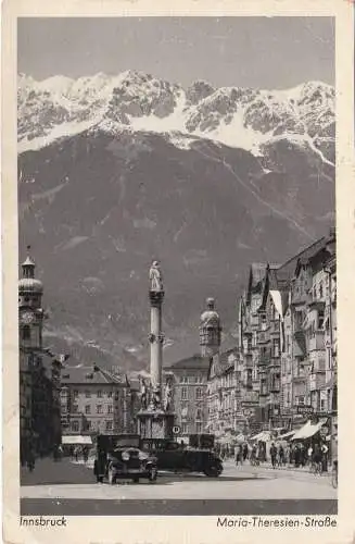 [Ansichtskarte] Innsbruck - Maria-Theresien-Strasse (alte Autos) - 1950. 