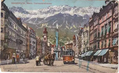 [Ansichtskarte] Innsbruck, Maria Theresienstrasse  (mit Strassenbahn). 