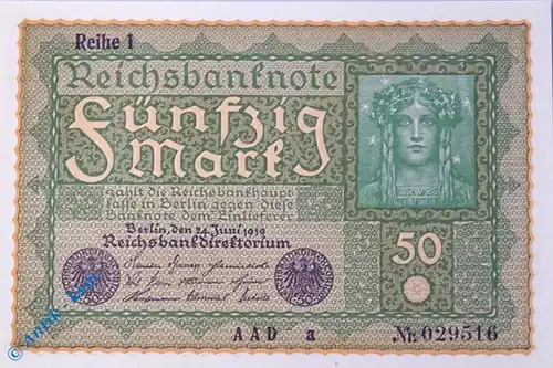 Reichsbanknote 50 Mark, Wiener Provisorium , Rosenberg 62 , Reichsmark , Banknote vom 24.06.1919