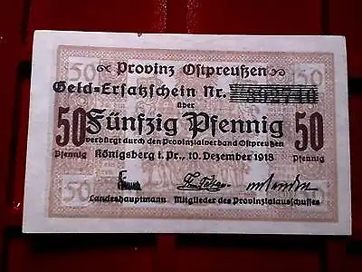 A Notgeld Provinz Ostpreussen : Königsberg ,  50 Pfennig  , Kassenfrisch -selten