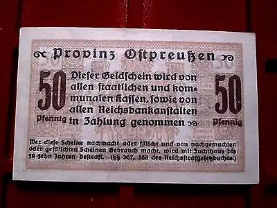 A Notgeld Provinz Ostpreussen : Königsberg ,  50 Pfennig  , Kassenfrisch -selten