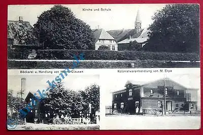 A Postkarte Ansichtskarte Schlichting, Bäckerei, Kolonialwaren, Schule gel.1914