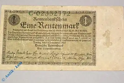Banknote über 1 Rentenmark von 1923 , Rosenberg 154 a , Reichsdruck