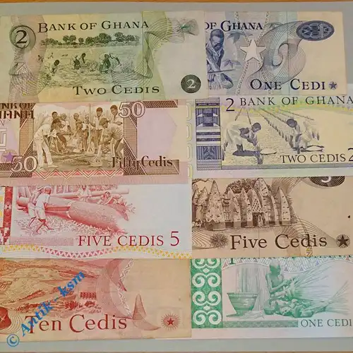 8 x Banknote , Bank of Ghana , 8 Scheine Ghana , Varianten ,kfr + leicht gebr.