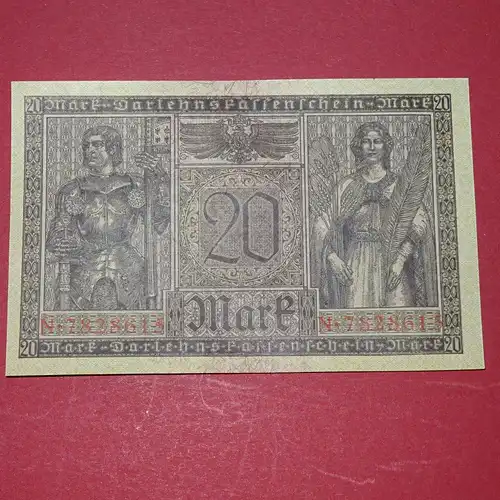 Darlehenskassenschein über 20 Mark/Reichsmark von 1918 -- kassenfrisch, fortlauf