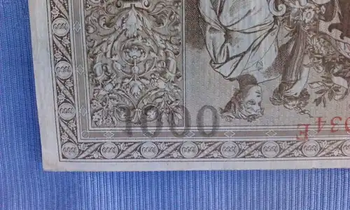 A Reichsbanknote über 1000 Mark von 1910 -- Unterdruck dunkelgrau -- Ros. 45 d ?