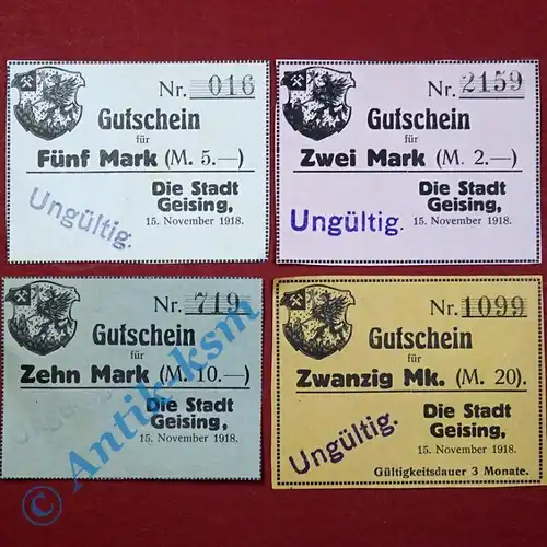 4 x Grossnotgeld Geising  , german emergency money , Geiger 169 ,  kfr./unc
