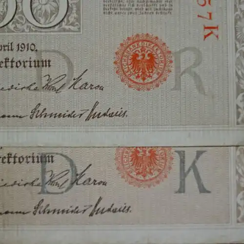 A Reichsbanknote über 1000 Mark von 1910 --- dunkelgrauer Unterdruck Ros. 45 d ?