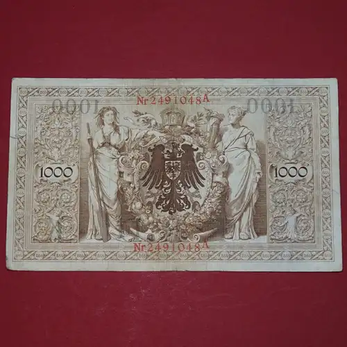 A Reichsbanknote über 1000 Mark von 1910 --- dunkelgrauer Unterdruck Ros. 45 d ?