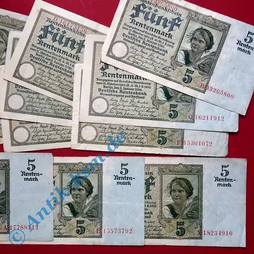 1 x Rentenbankschein über 5 Rentenmark vom - 02.02.1926 -