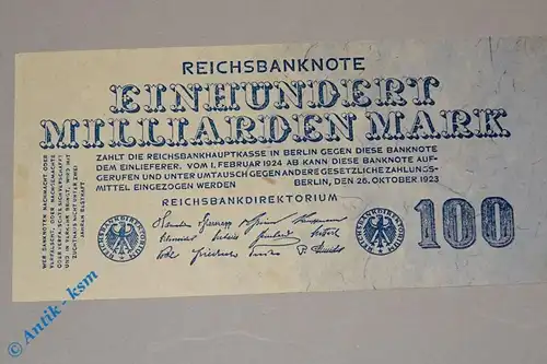 Reichsbanknote 100 Milliarden Mark , Rosenberg 123 , Reichsmark , Banknote 1923