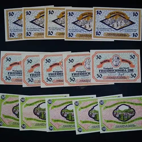 A  15 x Top Notgeld Friedrichsroda, german emergency money unc komplett