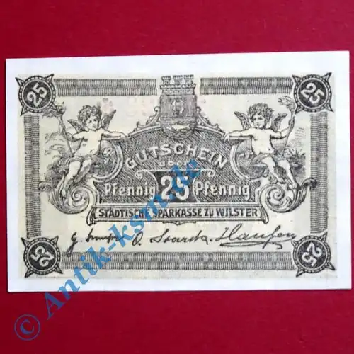 A Notgeld Wilster , 25 Pfennig , Wz = dunkle Kreuze , Tieste 7960.10 , kfr./unc