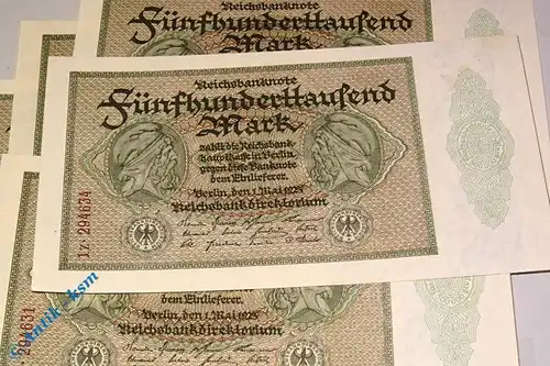 1 x Reichsbanknote über 500.000 Mark , Kn. 1 x links , Ros. 87 f / DEU 99 f, kfr