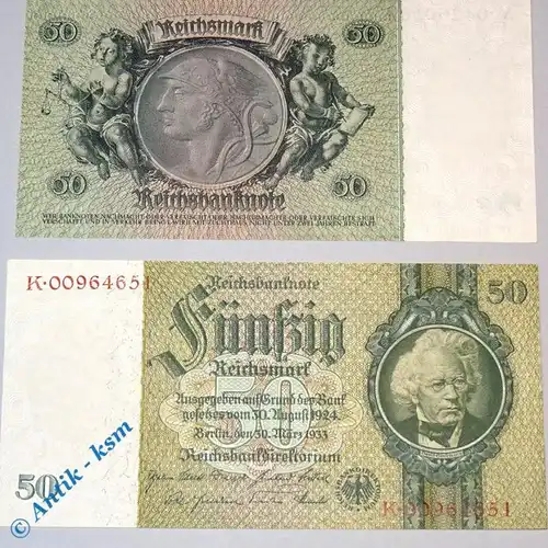 1 x Reichsbanknote 50 Mark , Kriegsdruck 2 , Rosenberg 175 d , Reichsmark , kfr