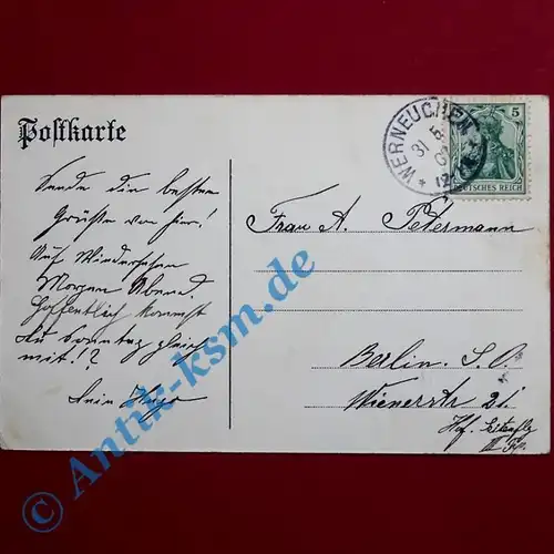 A Ansichtskarte Hirschfelde Mark , Motiv Schloss, Kaufhaus Sandow  1907 gelaufen