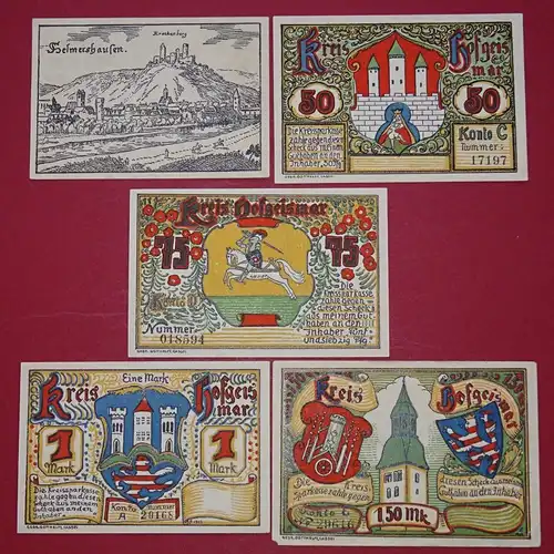 5 x Notgeld Hofgeismar , Wappenserie , emergency money , M/G 619.1 , kfr./unc