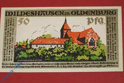 Notgeld Wildeshausen -IN- , 50 Pf Schein Nr 1 , Mehl Grabowski 1426.1 , kfr/unc