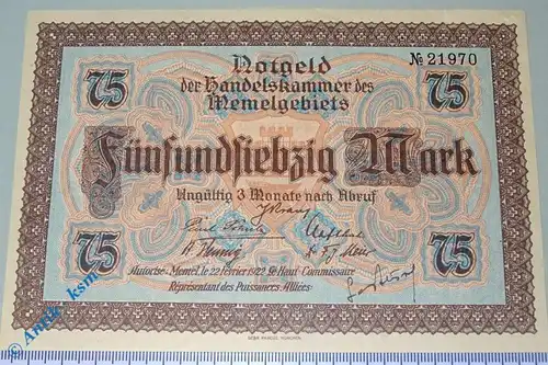Notgeld der Handelskammer Memel , 75 Mark, Rosenberg MEM-8 , Kleipeda , kfr/unc