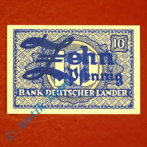 Banknote über 10 Pfennig , Kopfgeld Bank deutscher Länder , Ros. 251 , kfr/unc